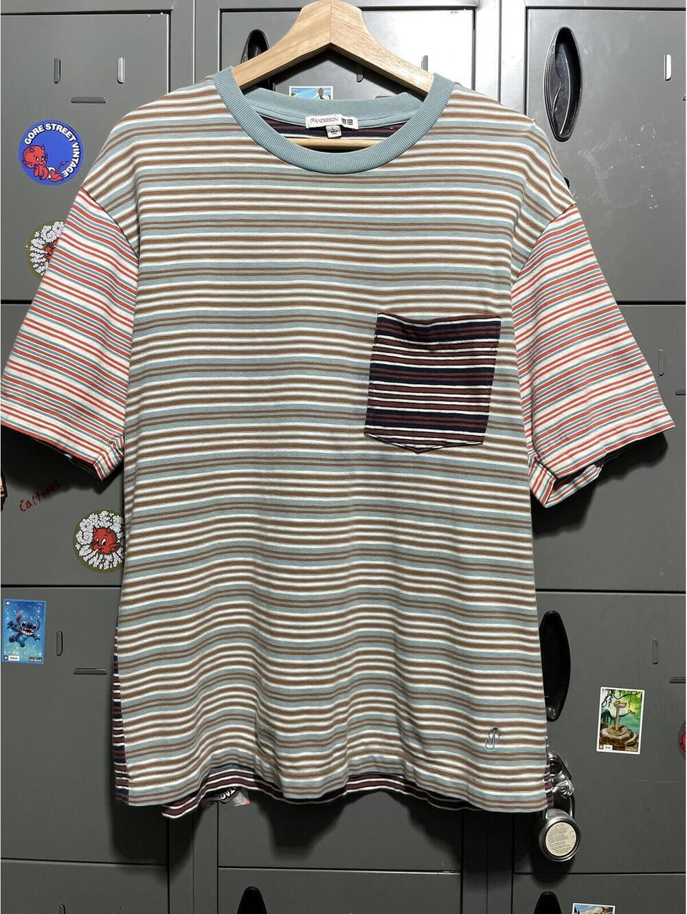 JW Anderson Uniqlo multi color striped pocket tee L 22x27